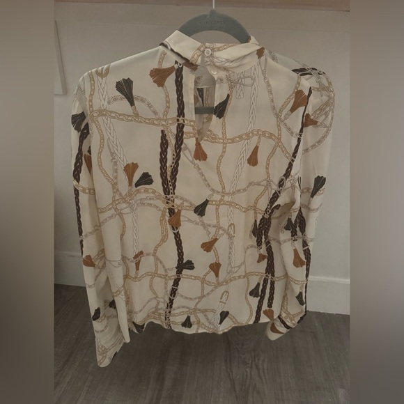 New Nine West Long Sleeve Cream Design High Neck Tie Sheer Blouse Size M - Picture 2 of 7